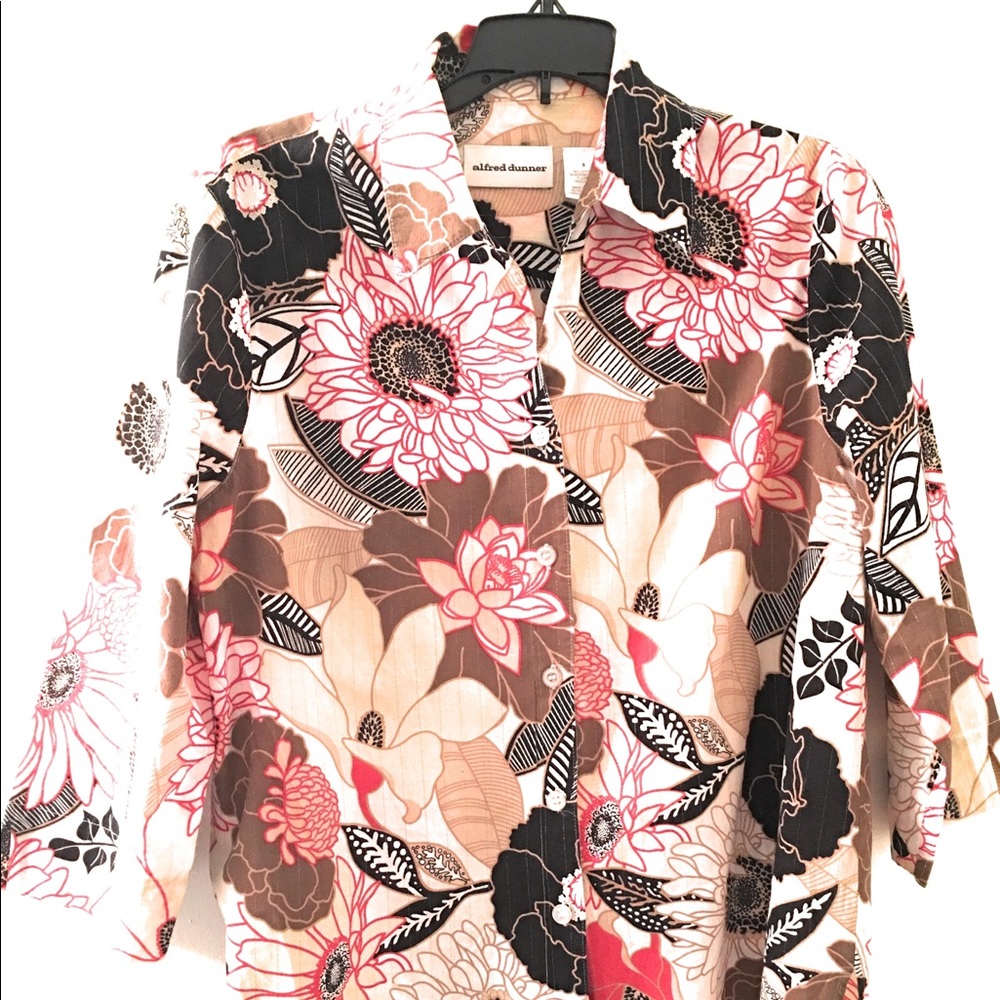 Alfred Dunner Blouse Floral Quarter Sleeve size 8